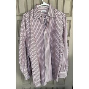 Falconable Mens Dress Shirt Sz16-35 Red/Blk Stripe Cuffs 100% Cotton NWOT Mint